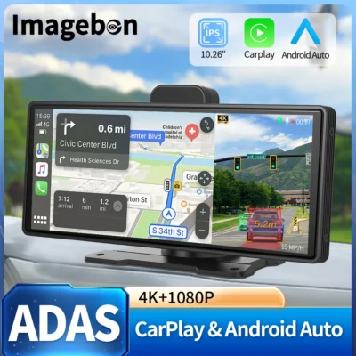 Imagebon 10.26" Wireless CarPlay & Android Auto Dash Cam