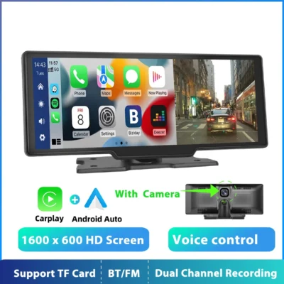 Podofo 10.26" Dash Cam Rearview Camera Wifi Carplay & Android Auto 2K DVR GPS Navigation Recorder Dashboard Dual Len DVRs