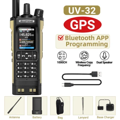 BAOFENG UV-32 GPS Walkie Talkie 10W Multi Band Bluetooth Programming Wireless Copy Frequency NOAA Long Range Ham Two Way Radio